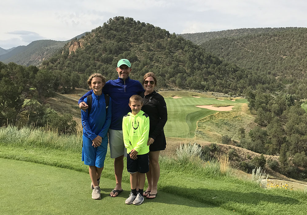 Chris, Nicole, Joe (left) and Jack (right) visiting Ironbridge Golf Club (CO) in 2017